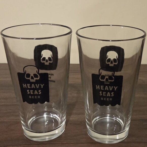 Heavy Seas Beer Glasses Set Of 2 Skull Logo Fearless Bold Independent 6" Tall Ha - Picture 1 of 4